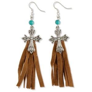 MYRA BAG NWT “Fickle” Silver Cross with Suede Fringe. 4” Drop.